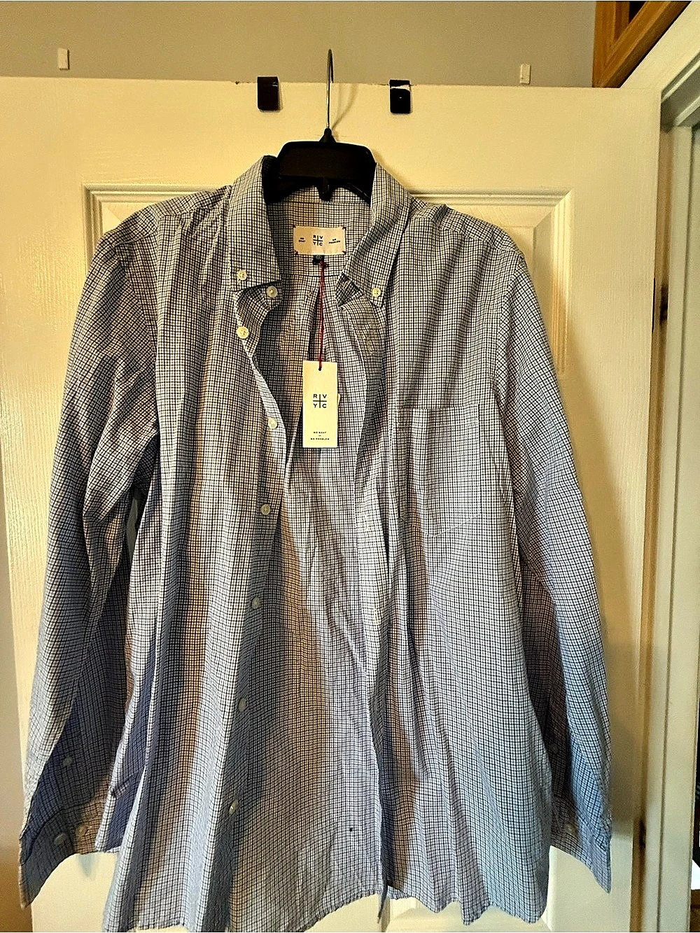 RVYC Men's Checkered Button Down in Blue & White Size XXL NWT